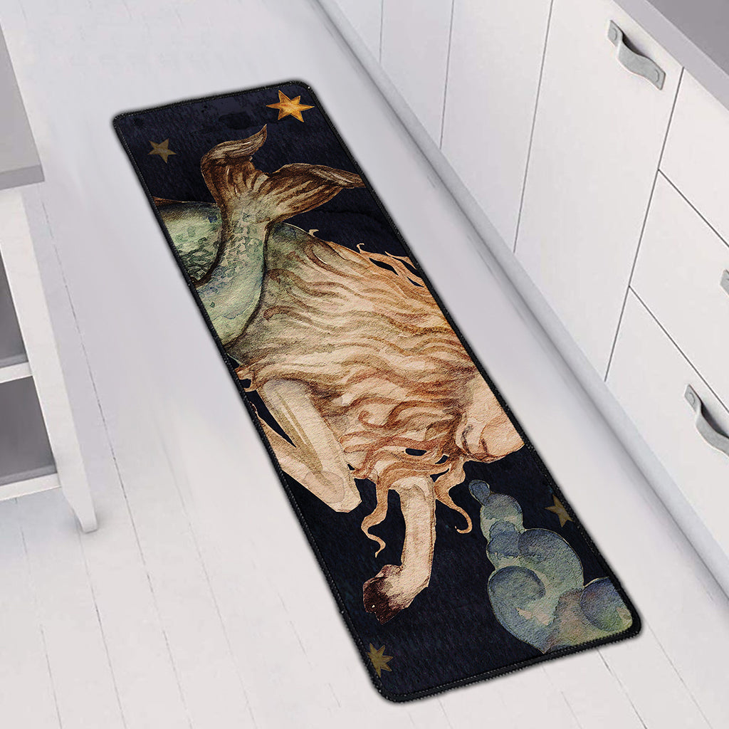 Watercolor Capricorn Zodiac Sign Print Long Kitchen Mat