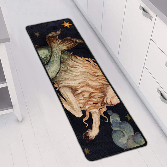 Watercolor Capricorn Zodiac Sign Print Long Kitchen Mat
