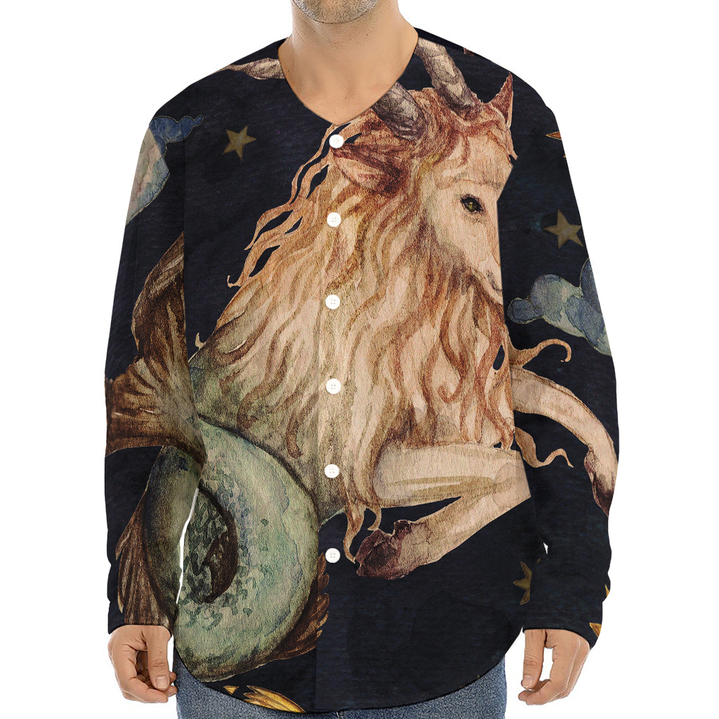 Watercolor Capricorn Zodiac Sign Print Long Sleeve Baseball Jersey