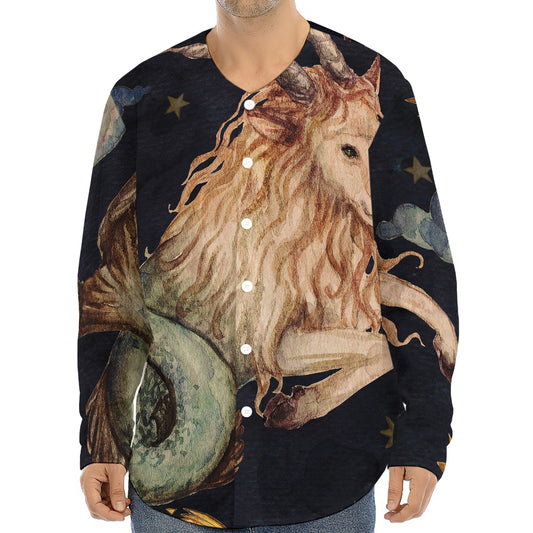 Watercolor Capricorn Zodiac Sign Print Long Sleeve Baseball Jersey