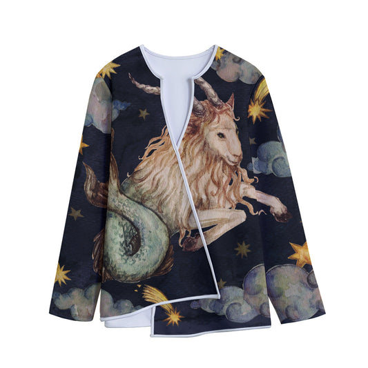 Watercolor Capricorn Zodiac Sign Print Long Sleeve Short Coat