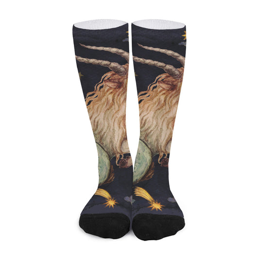 Watercolor Capricorn Zodiac Sign Print Long Socks