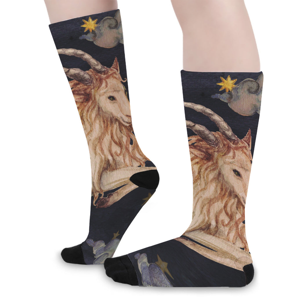 Watercolor Capricorn Zodiac Sign Print Long Socks