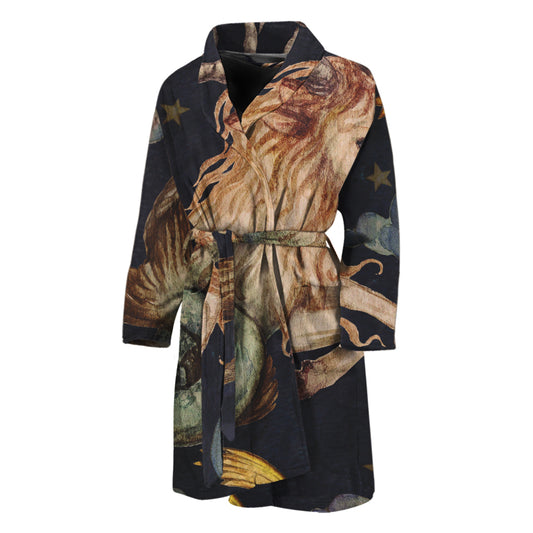 Watercolor Capricorn Zodiac Sign Print Men's Bathrobe
