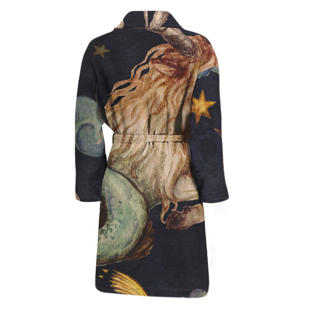 Watercolor Capricorn Zodiac Sign Print Men's Bathrobe