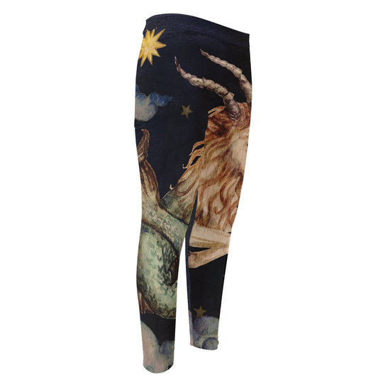 Watercolor Capricorn Zodiac Sign Print Men's Compression Pants