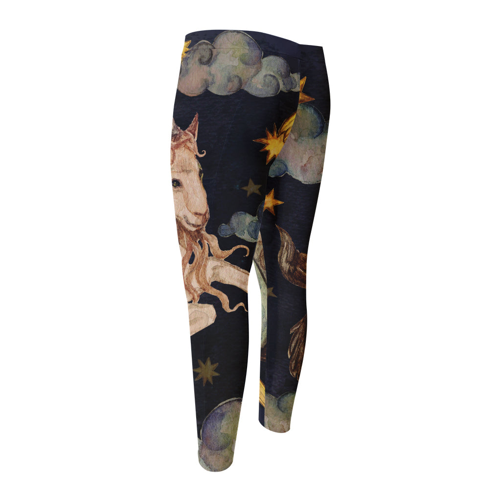 Watercolor Capricorn Zodiac Sign Print Men's Compression Pants