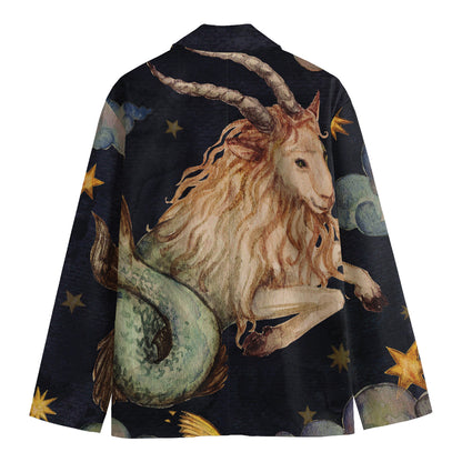 Watercolor Capricorn Zodiac Sign Print Men's Cotton Blazer