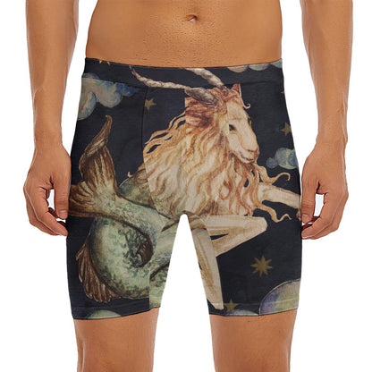 Watercolor Capricorn Zodiac Sign Print Men's Long Boxer Briefs