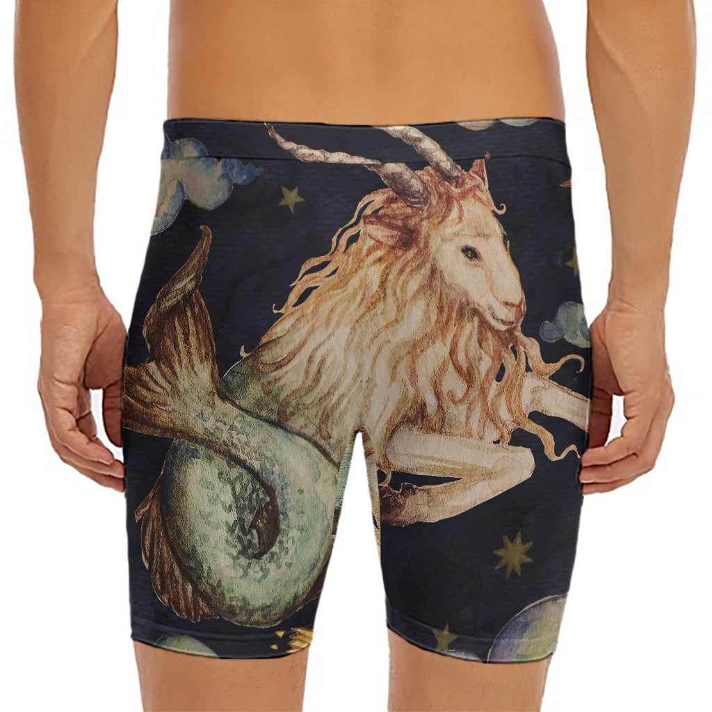 Watercolor Capricorn Zodiac Sign Print Men's Long Boxer Briefs