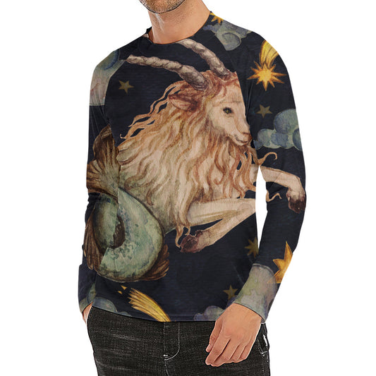 Watercolor Capricorn Zodiac Sign Print Men's Long Sleeve Rash Guard