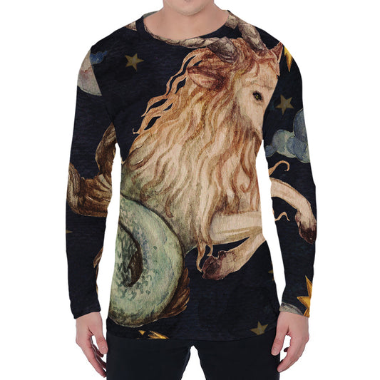 Watercolor Capricorn Zodiac Sign Print Men's Long Sleeve T-Shirt