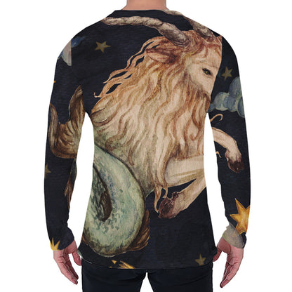 Watercolor Capricorn Zodiac Sign Print Men's Long Sleeve T-Shirt