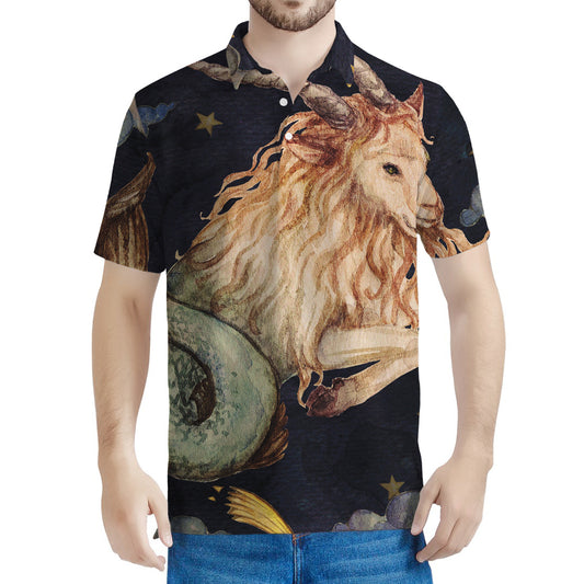 Watercolor Capricorn Zodiac Sign Print Men's Polo Shirt