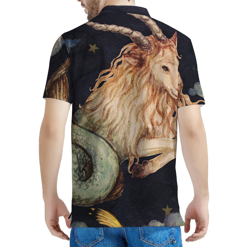 Watercolor Capricorn Zodiac Sign Print Men's Polo Shirt