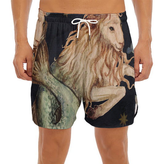 Watercolor Capricorn Zodiac Sign Print Men's Split Running Shorts