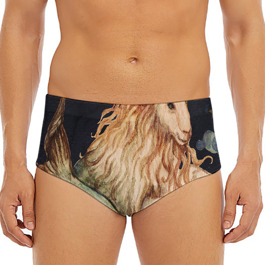 Watercolor Capricorn Zodiac Sign Print Men's Triangle Swim Briefs