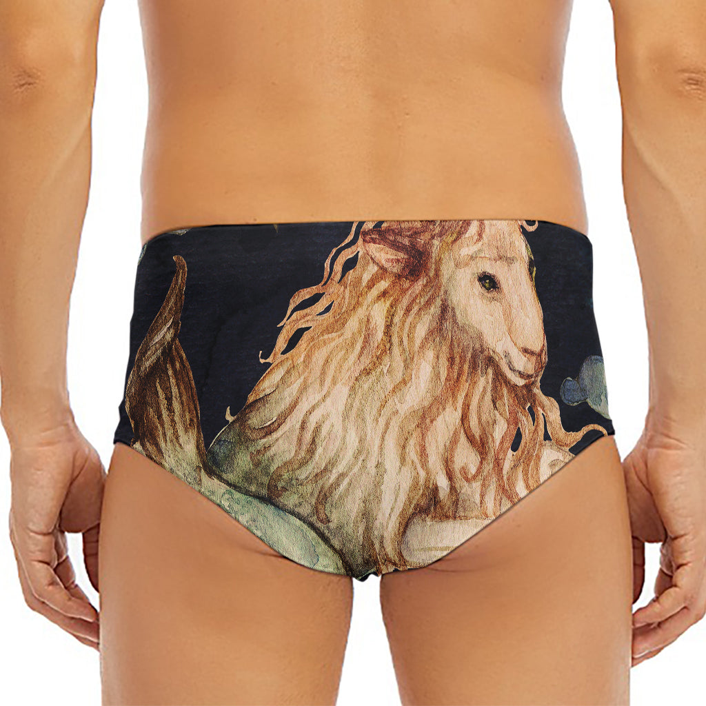 Watercolor Capricorn Zodiac Sign Print Men's Triangle Swim Briefs