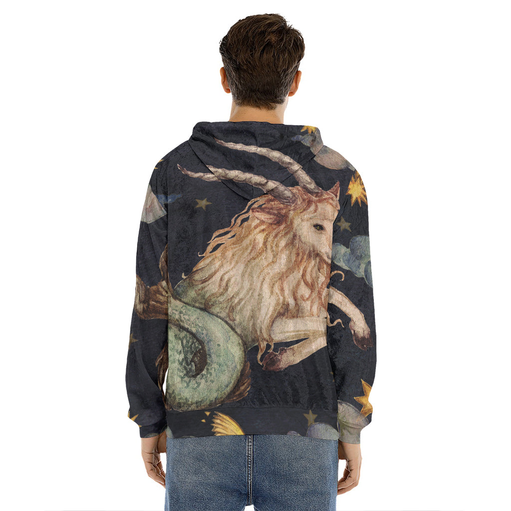 Watercolor Capricorn Zodiac Sign Print Men's Velvet Pullover Hoodie