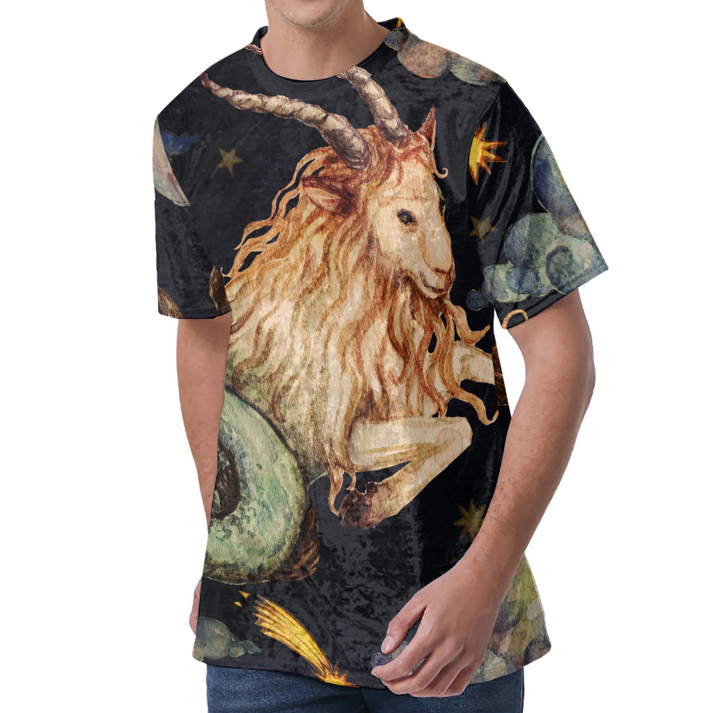 Watercolor Capricorn Zodiac Sign Print Men's Velvet T-Shirt