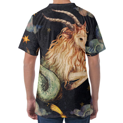Watercolor Capricorn Zodiac Sign Print Men's Velvet T-Shirt