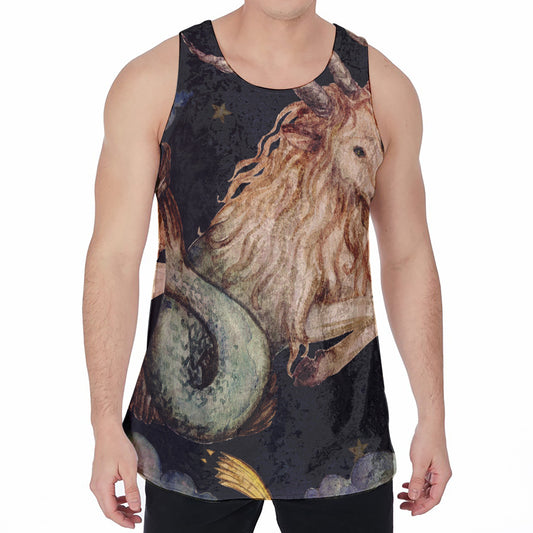 Watercolor Capricorn Zodiac Sign Print Men's Velvet Tank Top