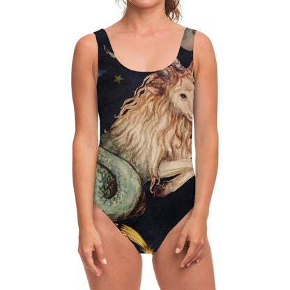 Watercolor Capricorn Zodiac Sign Print One Piece Swimsuit