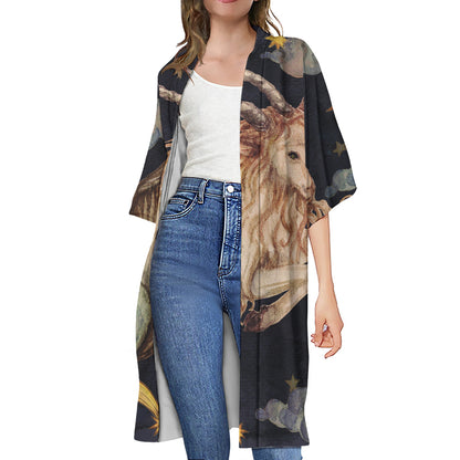 Watercolor Capricorn Zodiac Sign Print Open Front Beach Cover Up