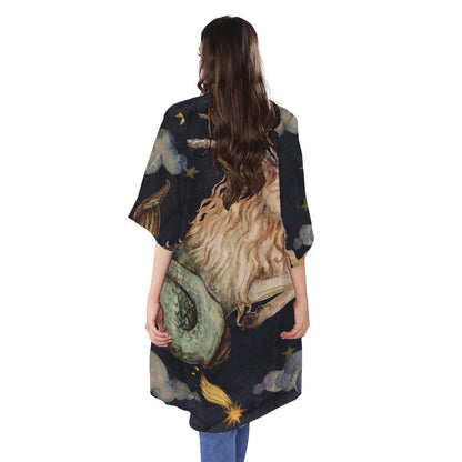 Watercolor Capricorn Zodiac Sign Print Open Front Beach Cover Up