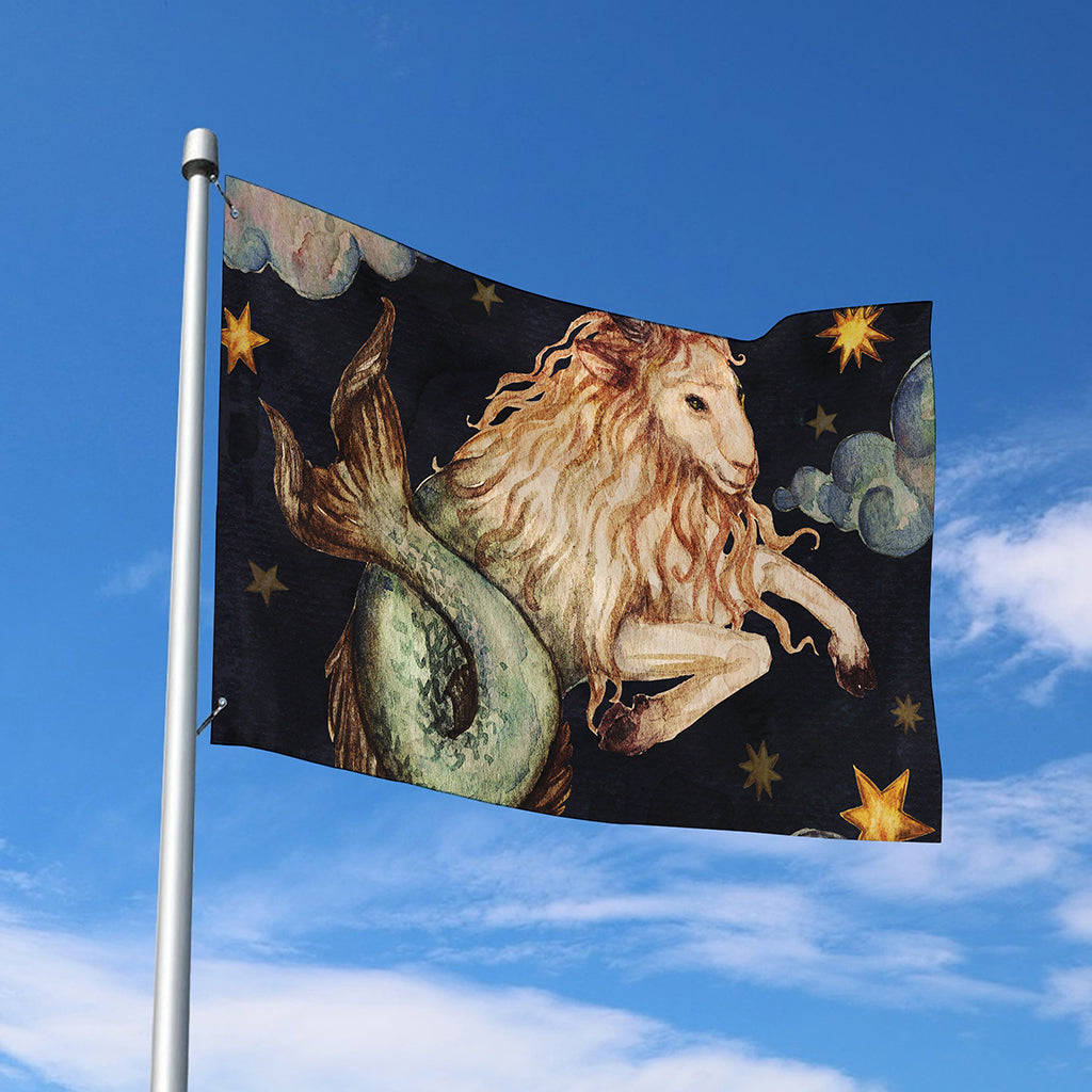 Watercolor Capricorn Zodiac Sign Print Polyester Flag