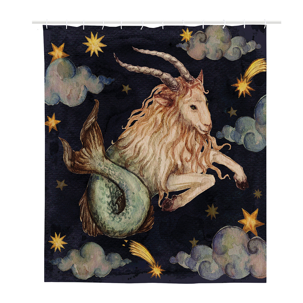 Watercolor Capricorn Zodiac Sign Print Polyester Shower Curtain
