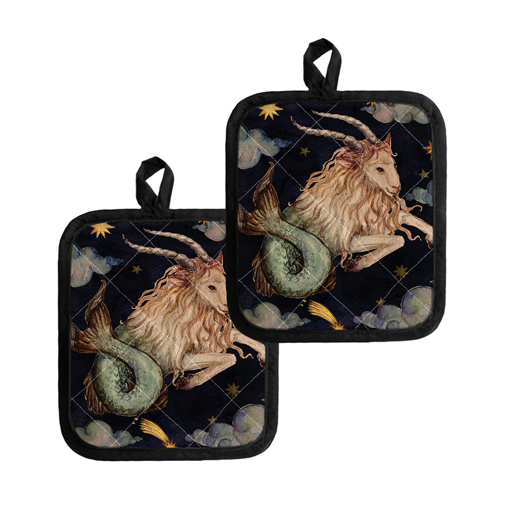 Watercolor Capricorn Zodiac Sign Print Pot Holders
