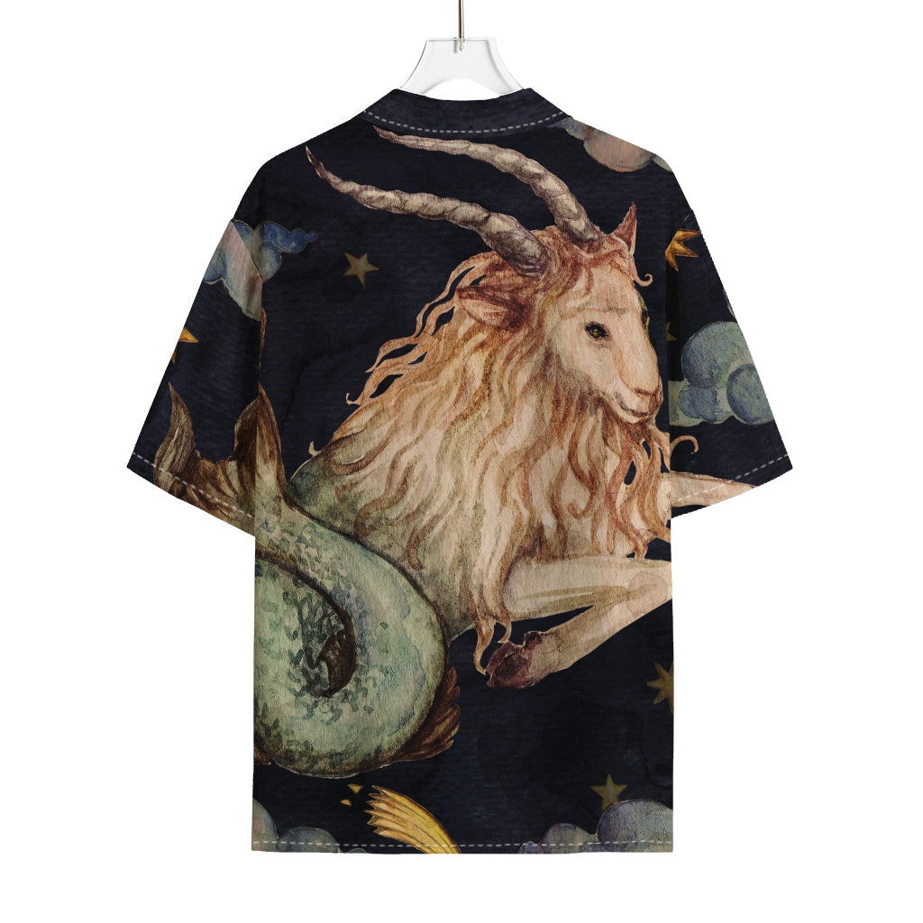 Watercolor Capricorn Zodiac Sign Print Rayon Hawaiian Shirt