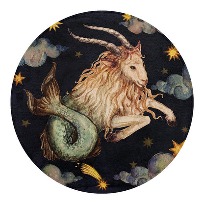 Watercolor Capricorn Zodiac Sign Print Round Blanket