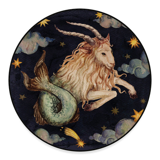 Watercolor Capricorn Zodiac Sign Print Round Floor Mat