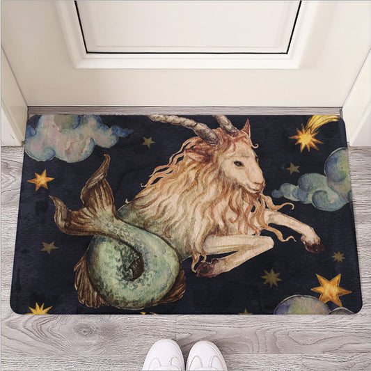 Watercolor Capricorn Zodiac Sign Print Rubber Doormat