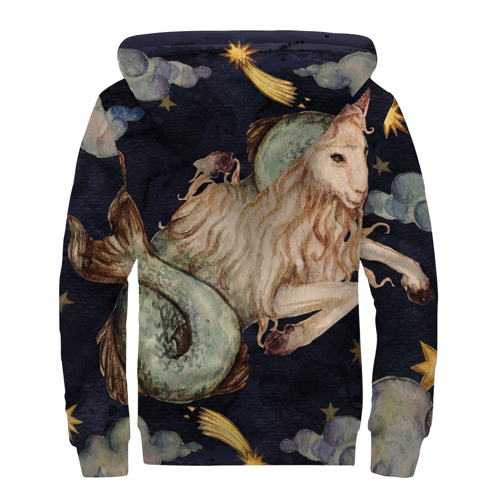 Watercolor Capricorn Zodiac Sign Print Sherpa Lined Zip Up Hoodie