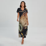 Watercolor Capricorn Zodiac Sign Print Short Sleeve Maxi Dress