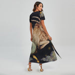 Watercolor Capricorn Zodiac Sign Print Short Sleeve Maxi Dress
