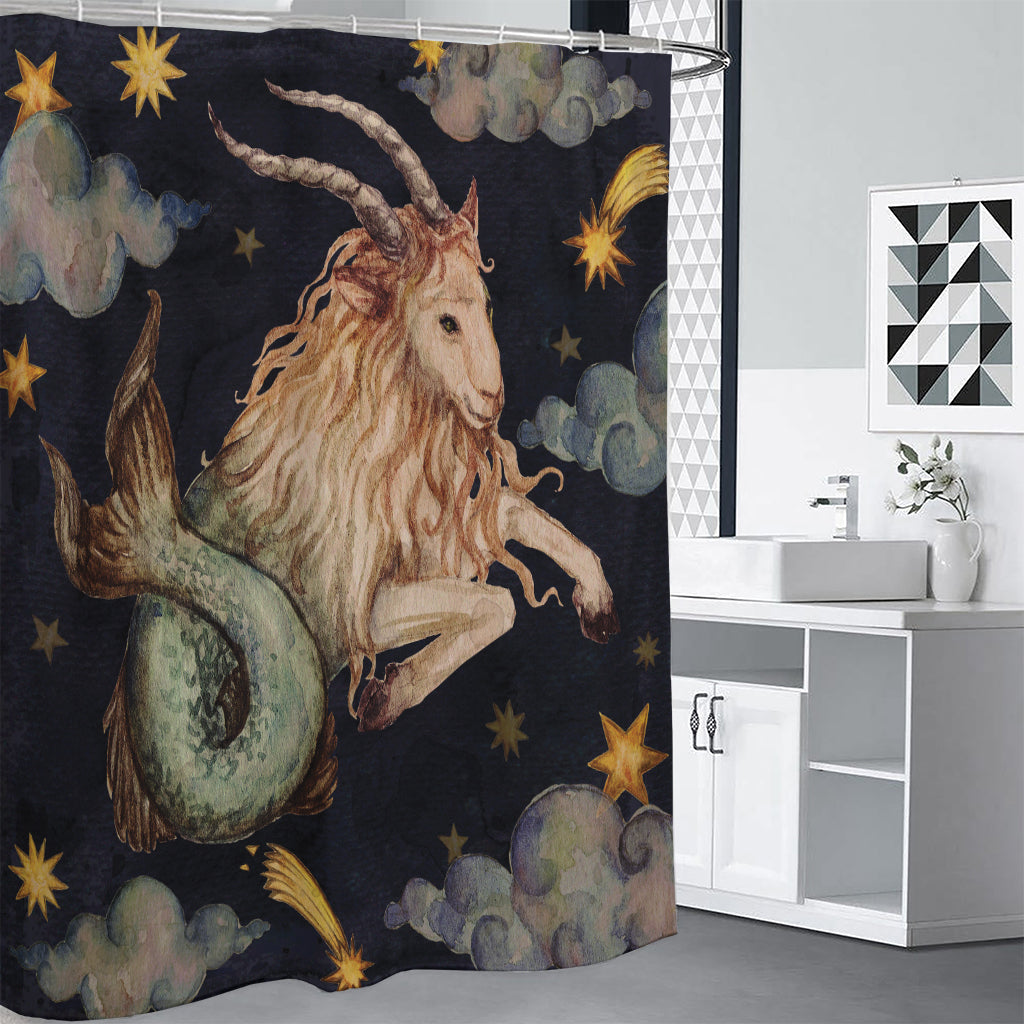 Watercolor Capricorn Zodiac Sign Print Shower Curtain