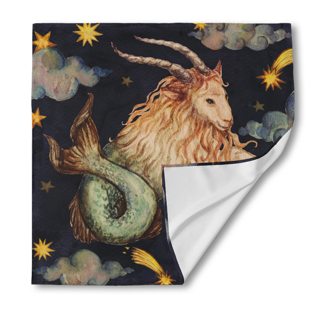 Watercolor Capricorn Zodiac Sign Print Silk Bandana