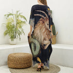 Watercolor Capricorn Zodiac Sign Print Silk V-Neck Kaftan Dress