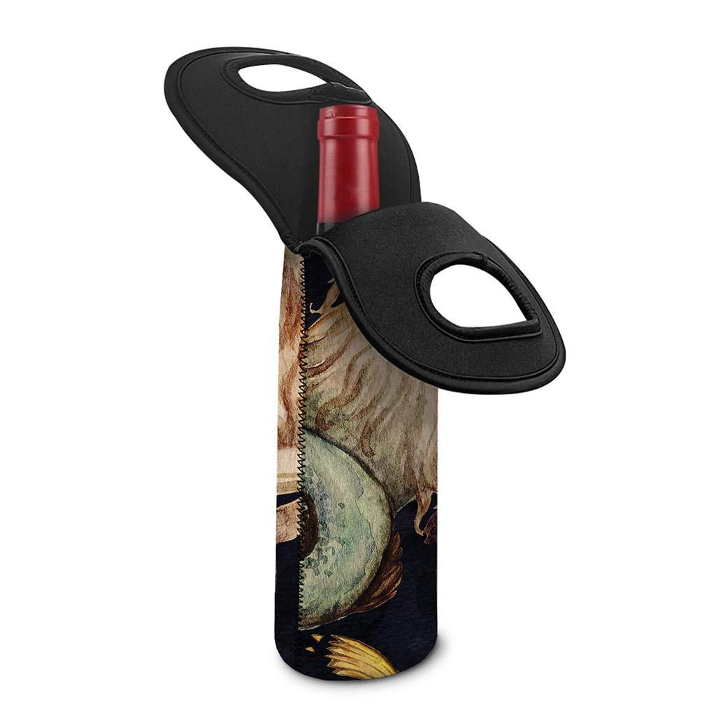 Watercolor Capricorn Zodiac Sign Print Single Neoprene Wine Tote