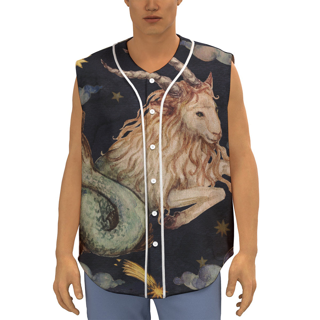 Watercolor Capricorn Zodiac Sign Print Sleeveless Baseball Jersey