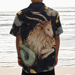 Watercolor Capricorn Zodiac Sign Print Textured Short Sleeve Shirt