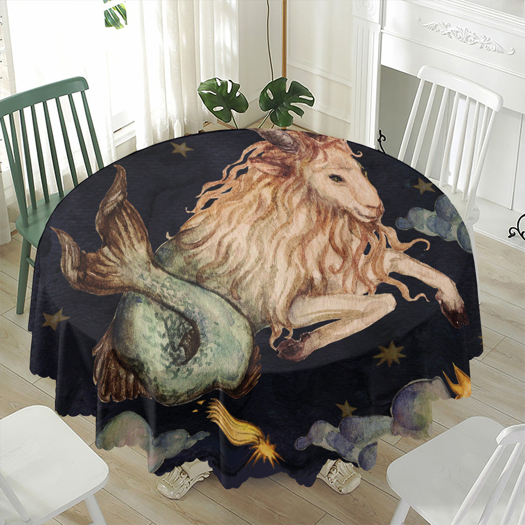 Watercolor Capricorn Zodiac Sign Print Waterproof Round Tablecloth