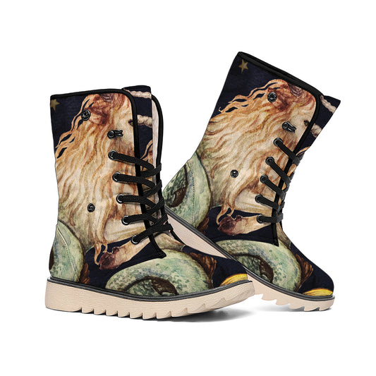 Watercolor Capricorn Zodiac Sign Print Winter Boots
