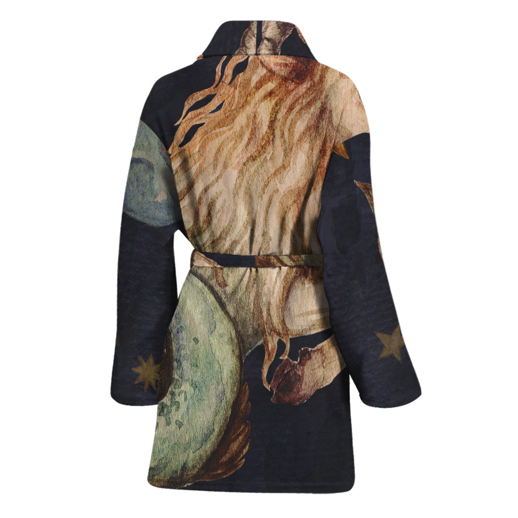 Watercolor Capricorn Zodiac Sign Print Women's Bathrobe