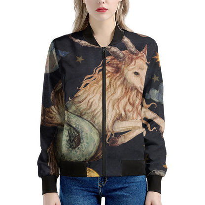 Watercolor Capricorn Zodiac Sign Print Women's Bomber Jacket