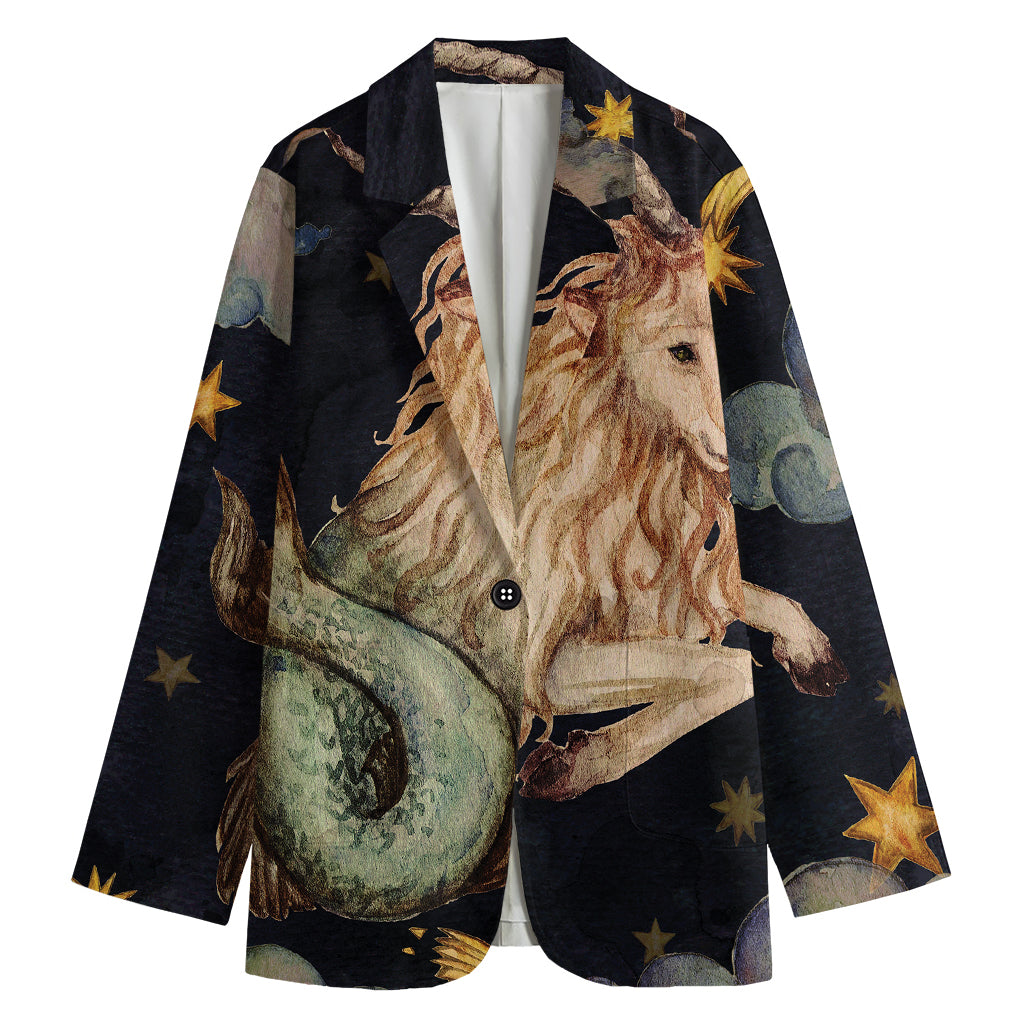 Watercolor Capricorn Zodiac Sign Print Women's Cotton Blazer